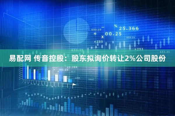 易配网 传音控股：股东拟询价转让2%公司股份